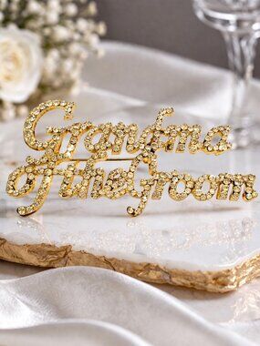 Grandma of the Groom Gold Rhinestone Brooch Pin